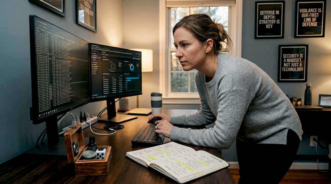 IT manager checks firewall logs workspace