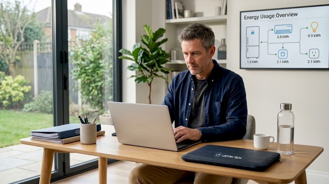 Office worker monitors smart energy savings
