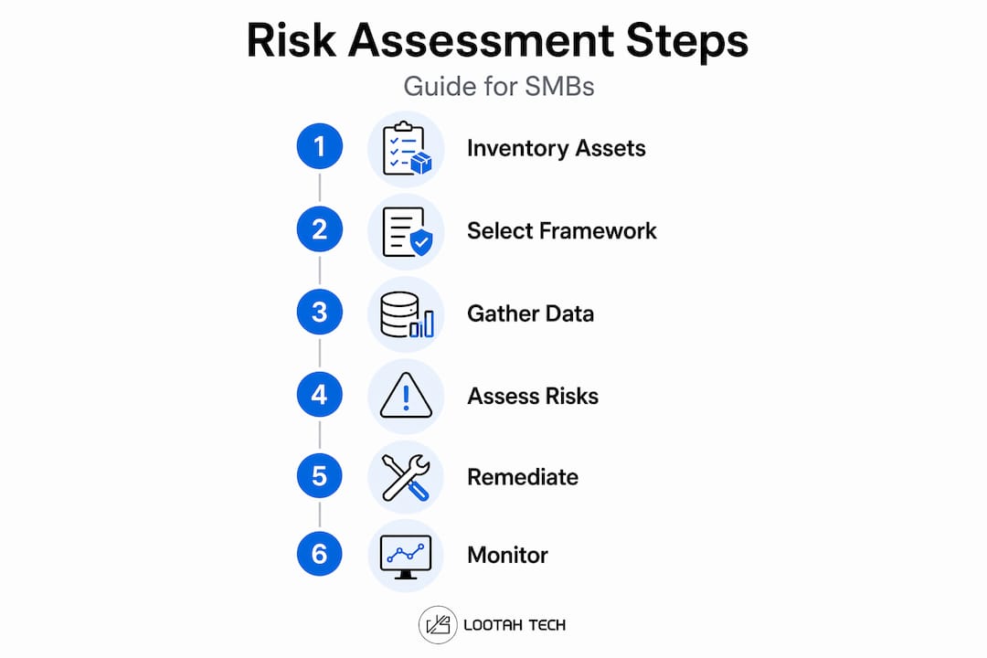 Infographic of six-step cybersecurity risk assessment process