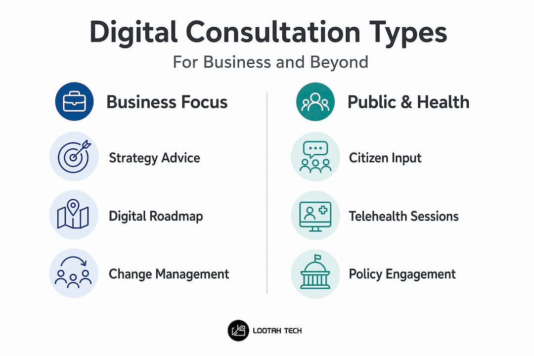 Infographic comparing digital consultation types and uses
