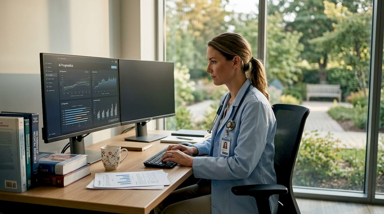 Healthcare IT specialist reviewing AI patient data