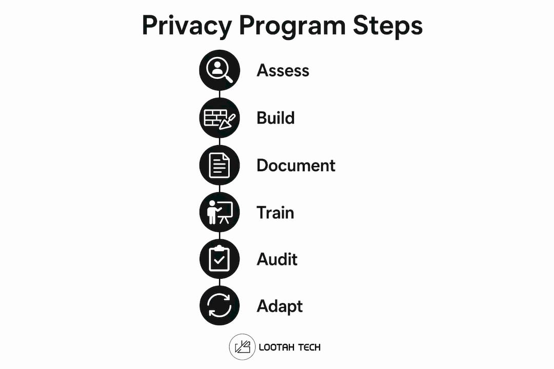 Infographic illustrating steps to build privacy program in 2026