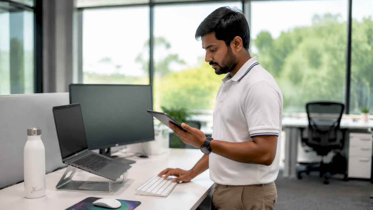 IT professional examining workload strategy on tablet