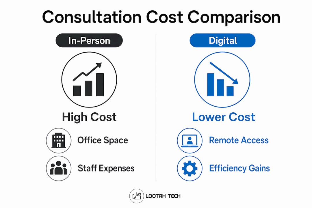 Infographic comparing in-person and digital consultation costs