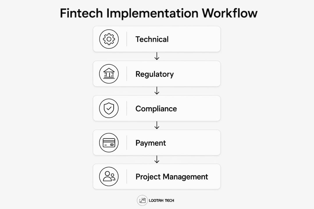 Infographic illustrating fintech implementation workflow stages