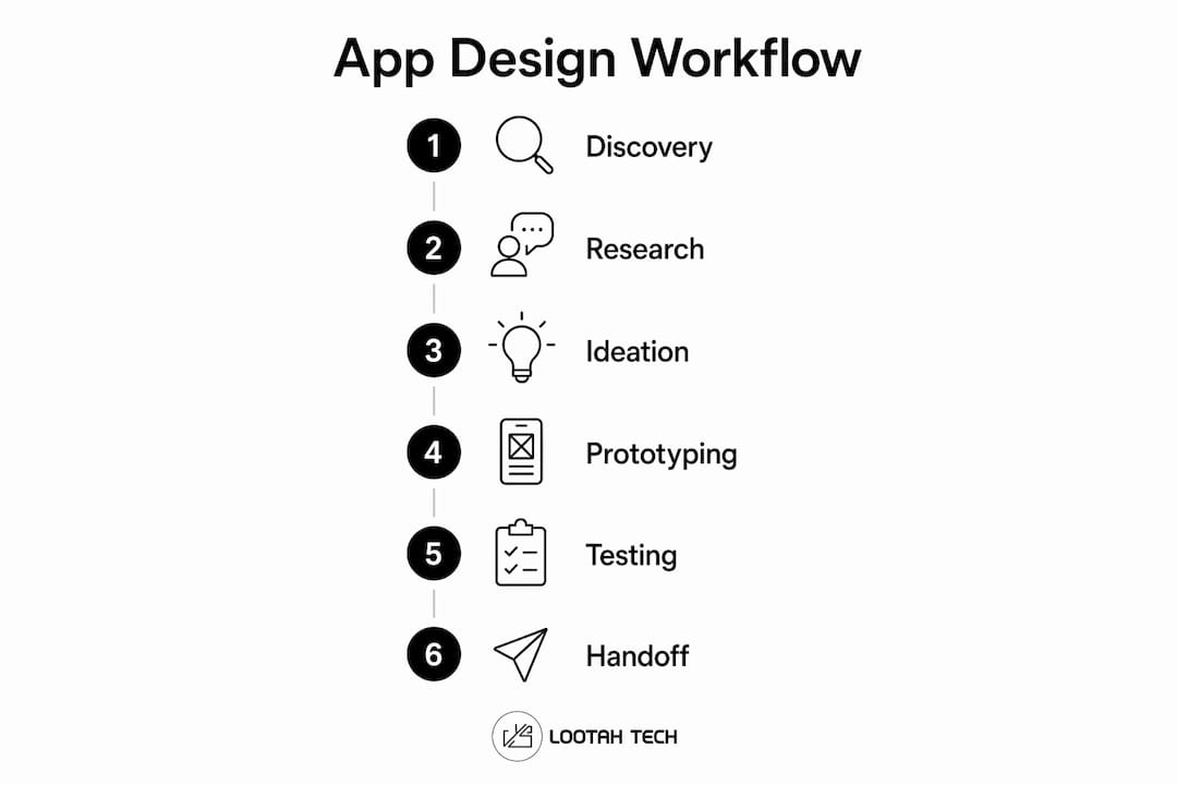 Infographic illustrating app design workflow steps