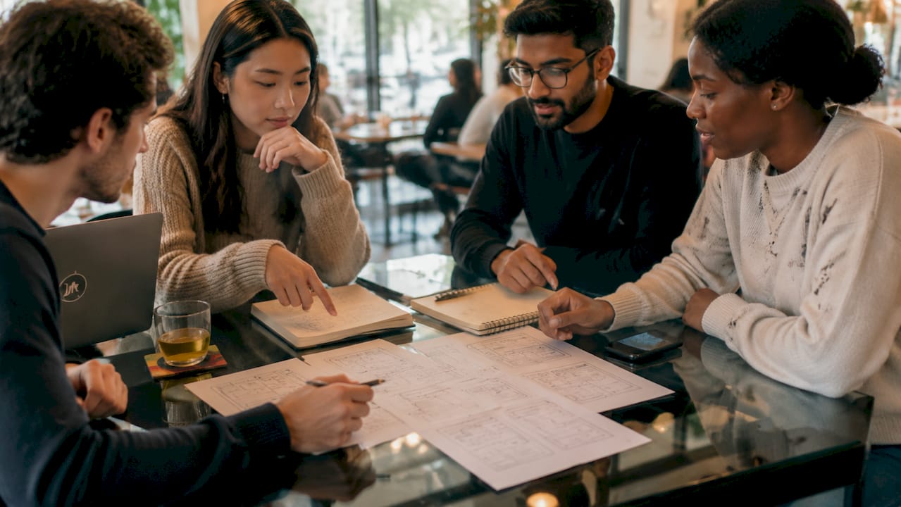 Team reviewing mobile app checklist documents