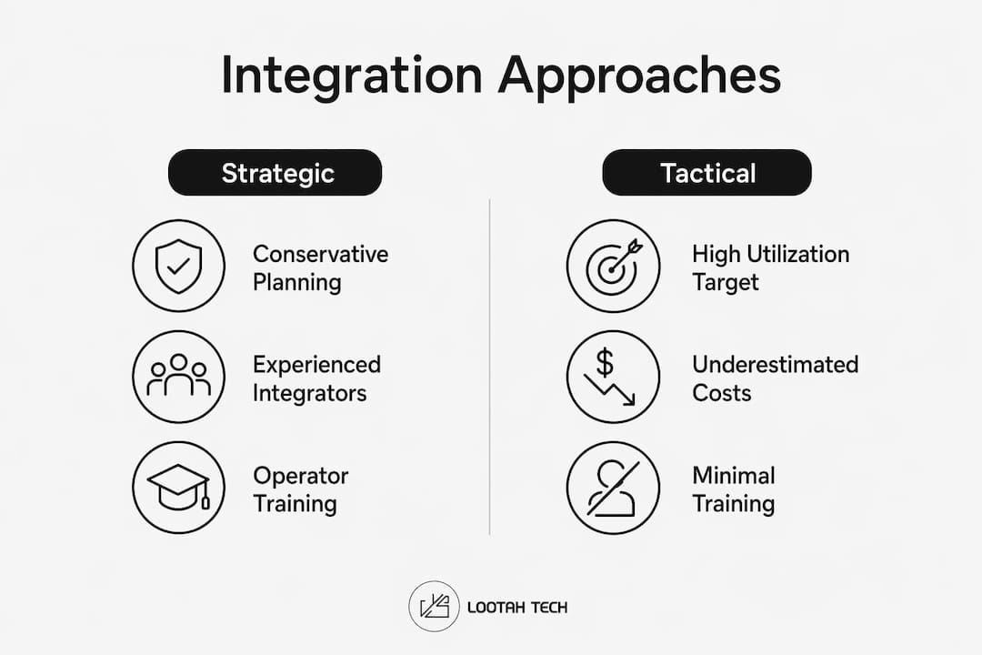 Infographic contrasting strategic vs tactical robotics integration