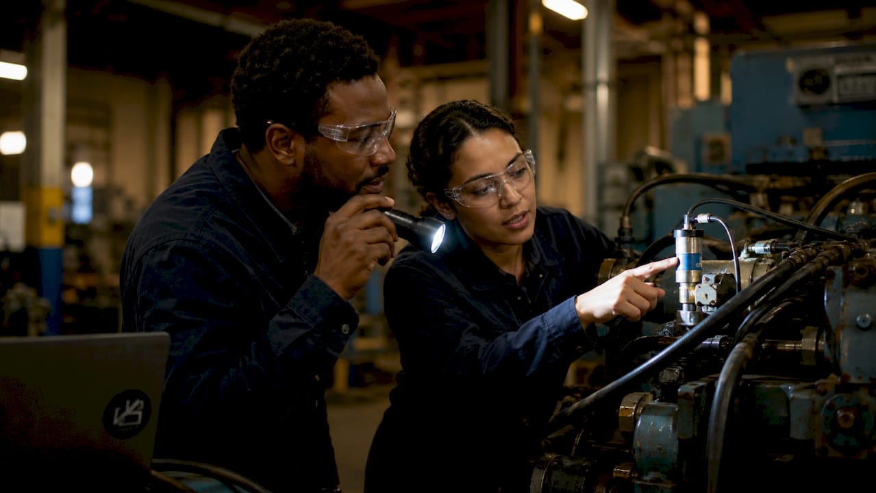 Engineers inspecting industrial sensors