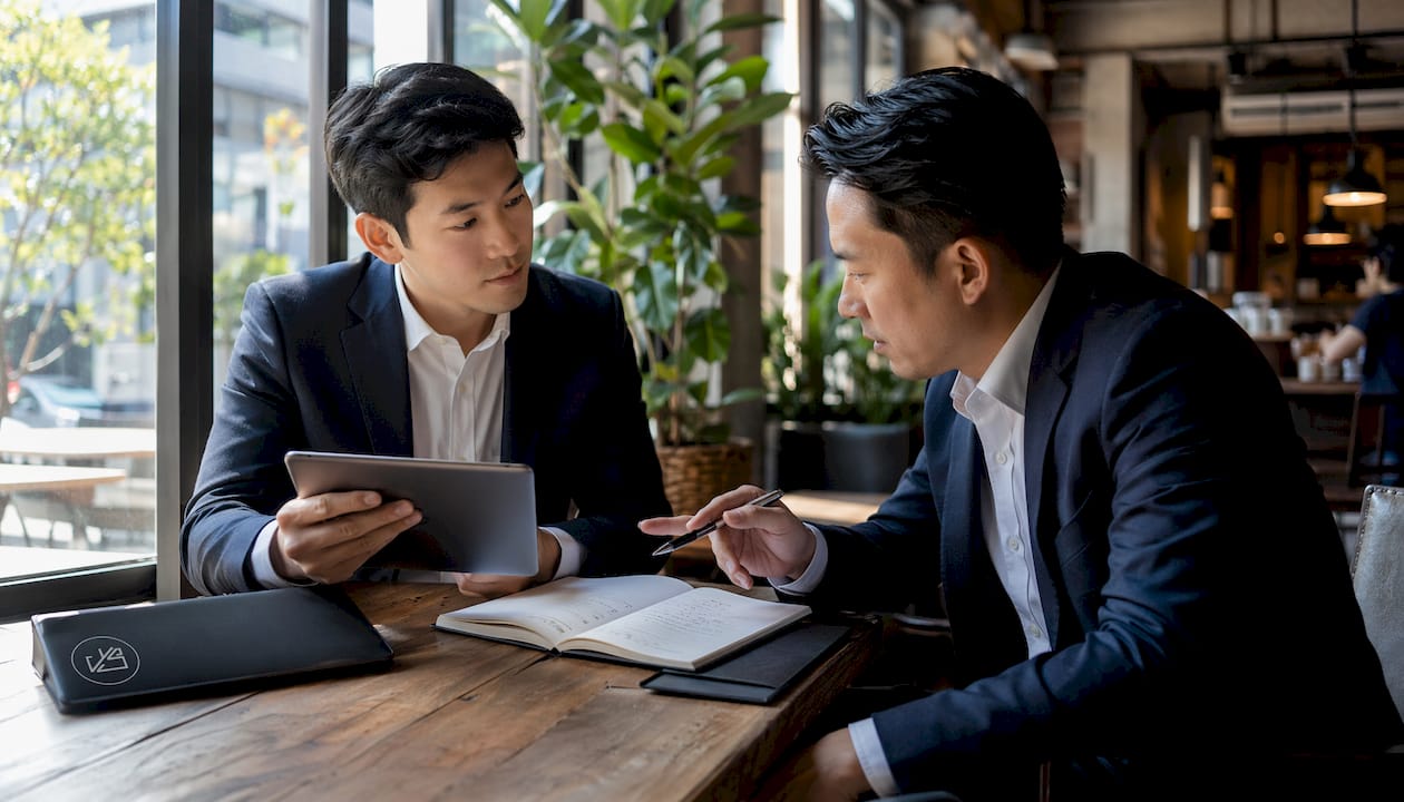 Bankers discussing tokenized assets in office
