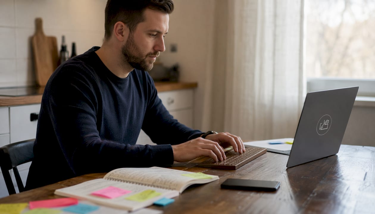 Hands poised over keyboard for data analysis