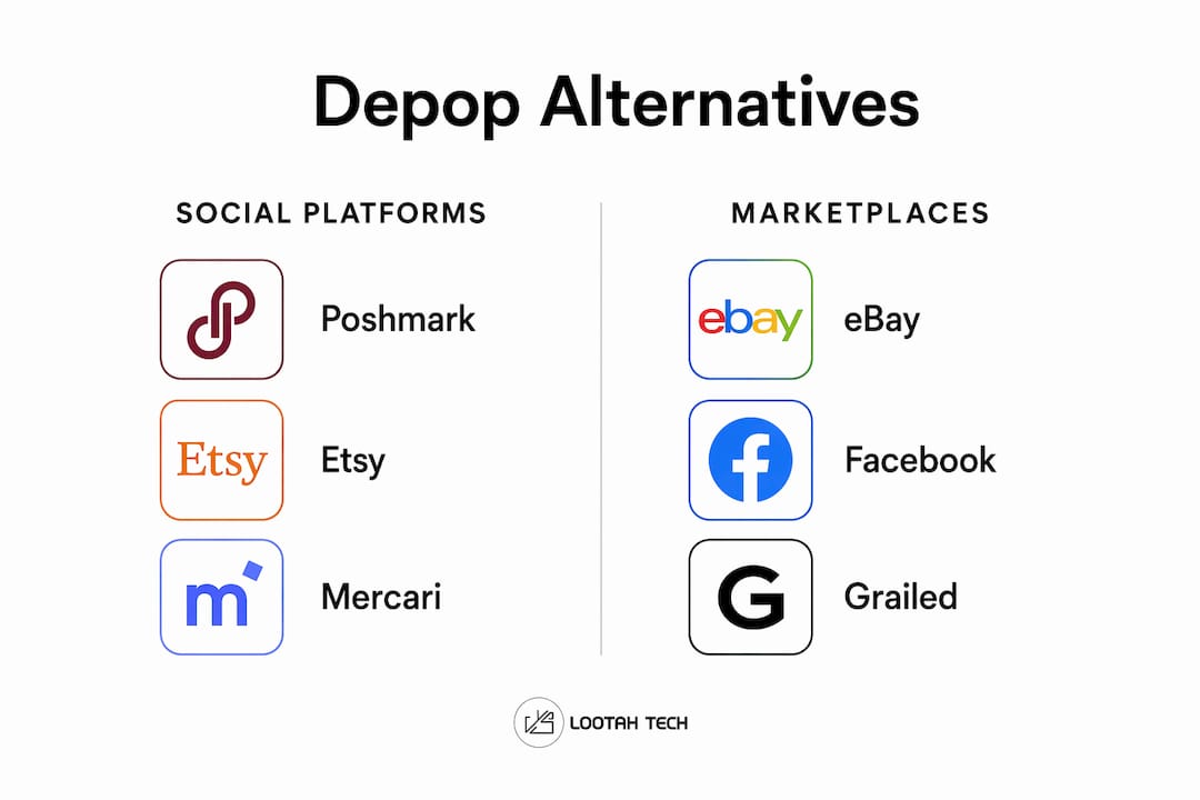 Infographic comparing Depop alternatives in two categories