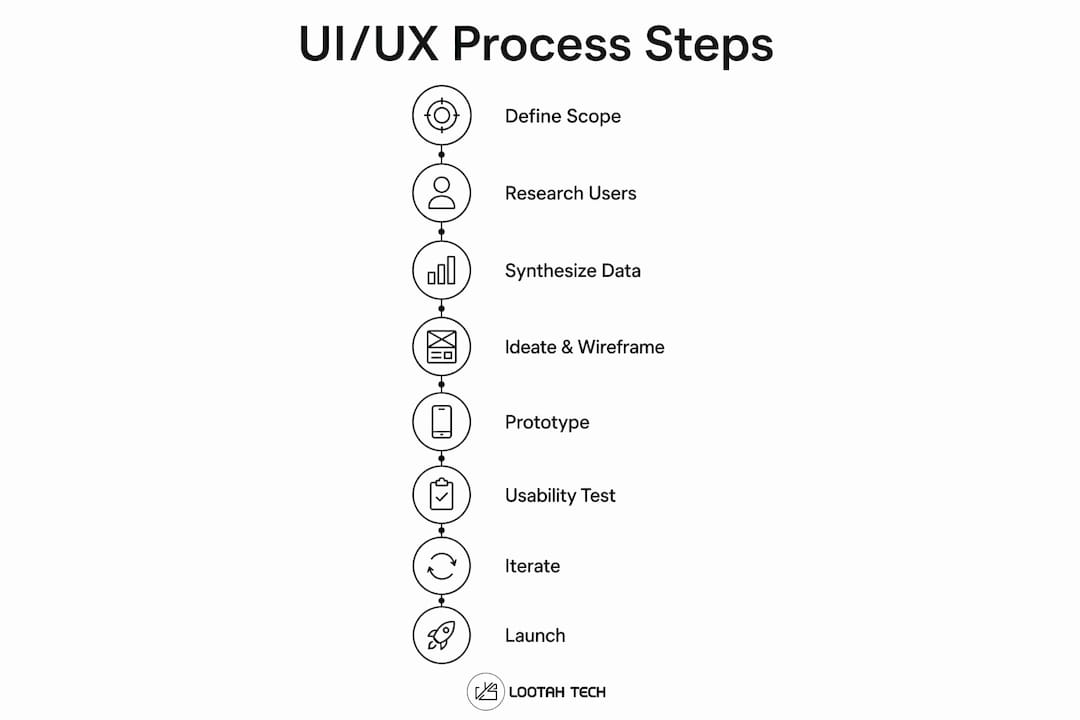 Infographic showing UI UX design process steps
