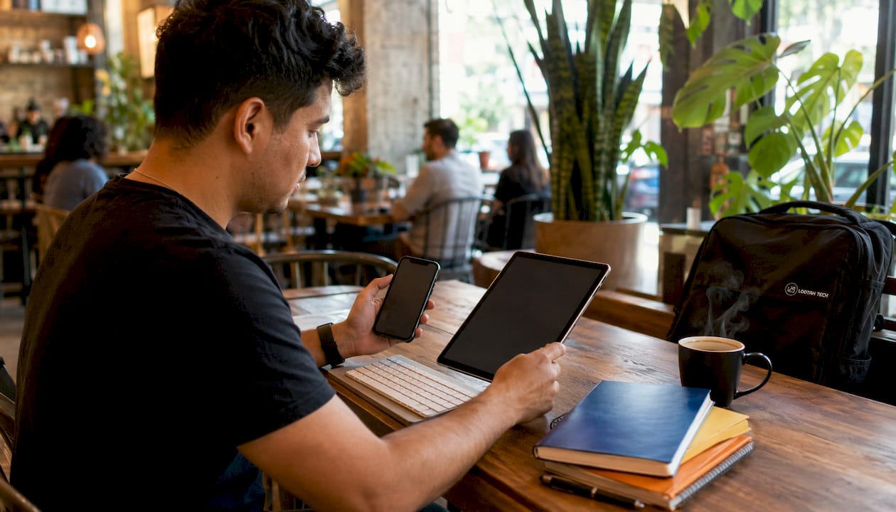 Hands testing responsive design on mobile devices