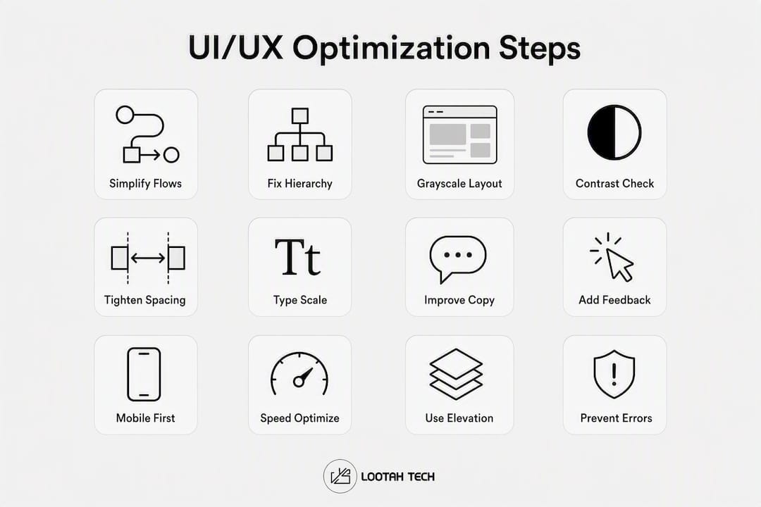 Infographic showing UI/UX optimization steps list