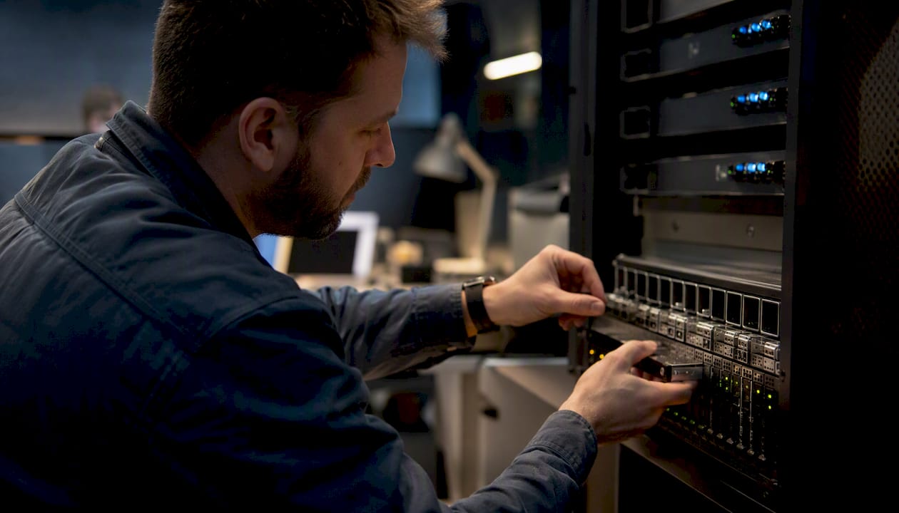 Hands inspecting cybersecurity hardware devices