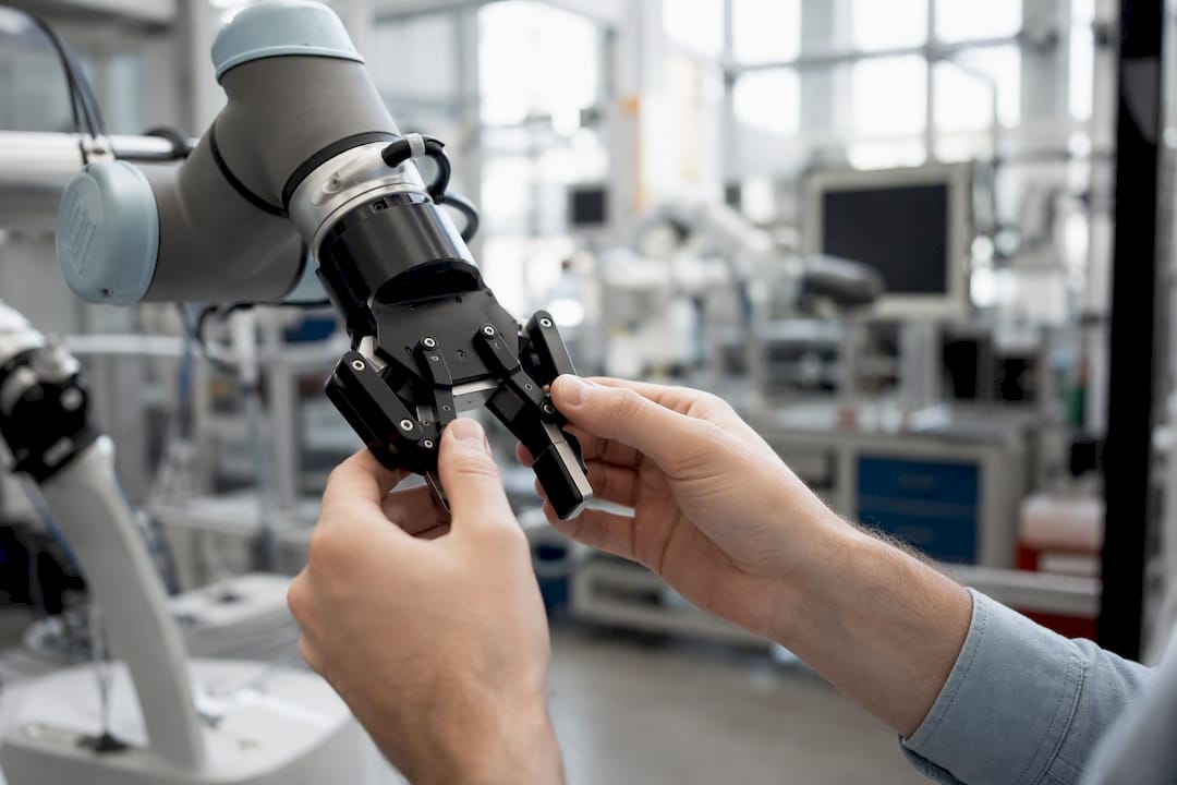 Hands adjusting cobot gripper edges
