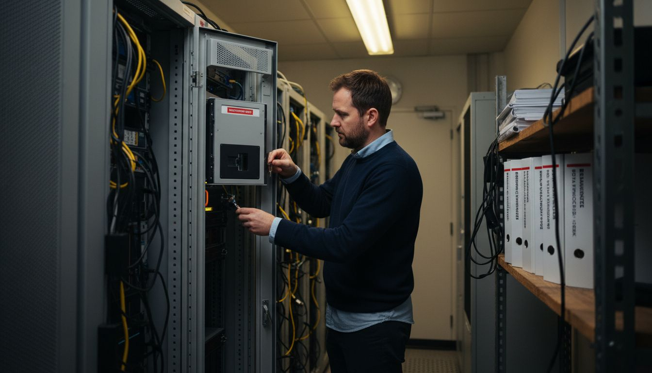 IT specialist handling encryption key hardware