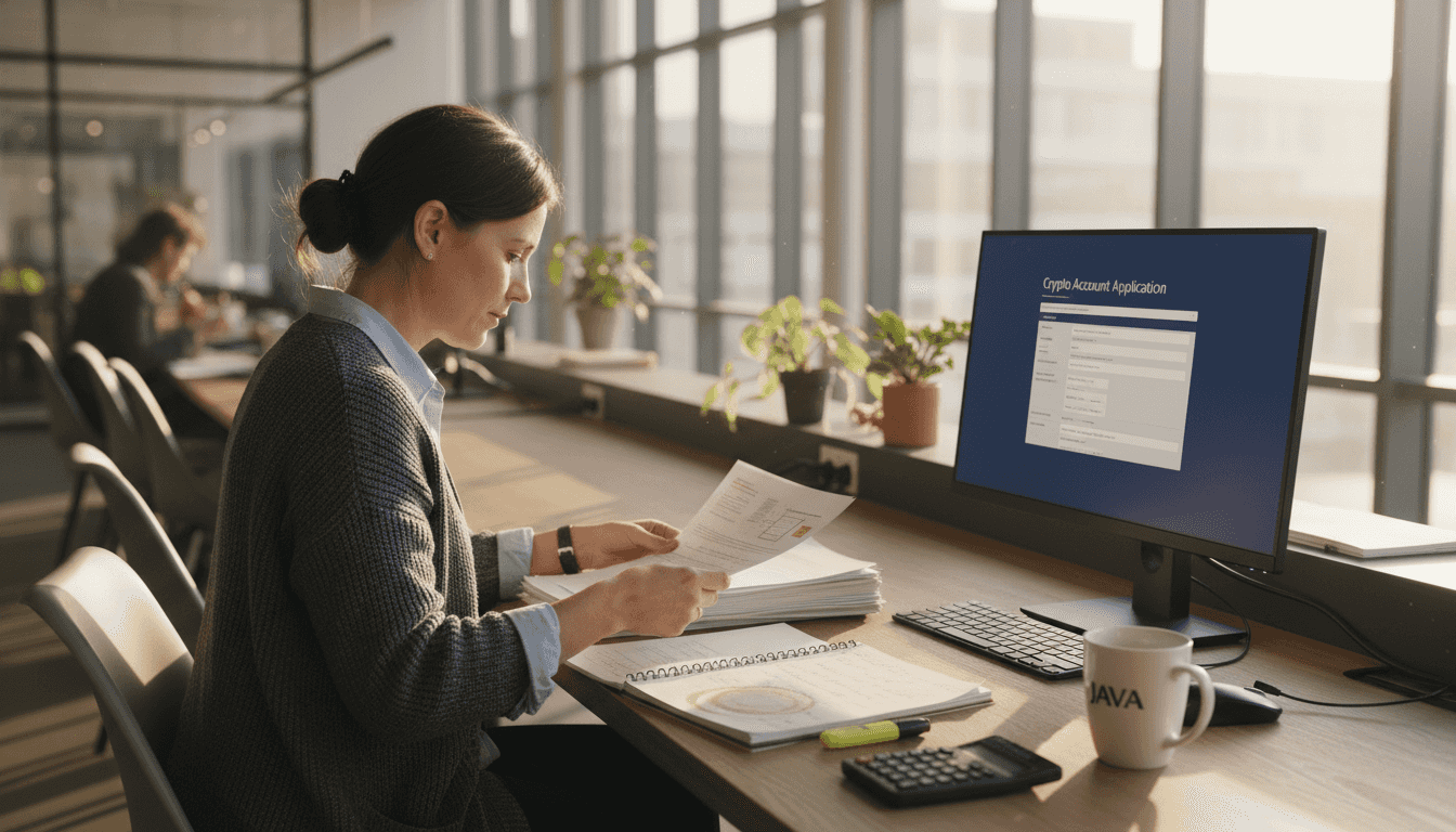 Bank analyst reviews crypto application paperwork