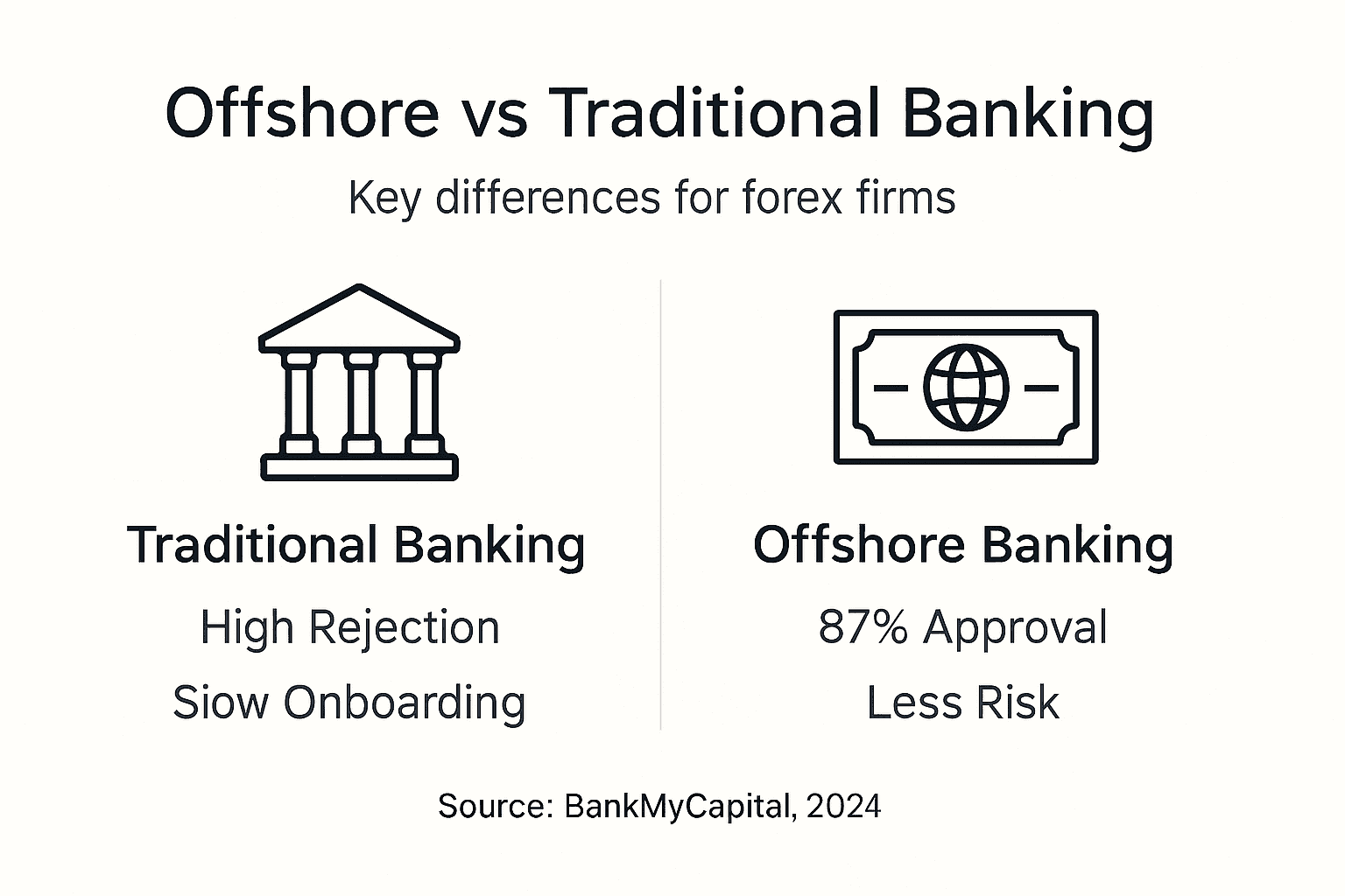 Infographic comparing offshore and traditional banking