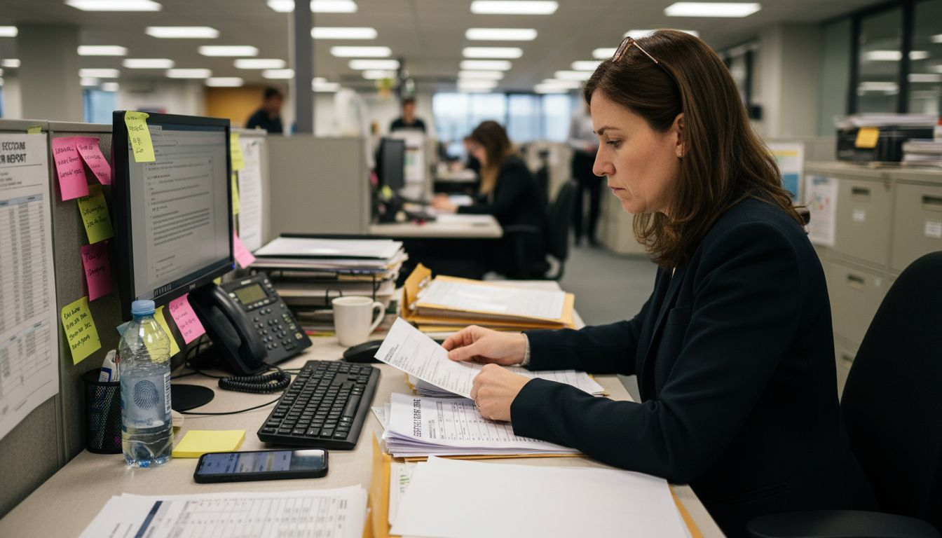 Bank officer cross-checking high-risk application