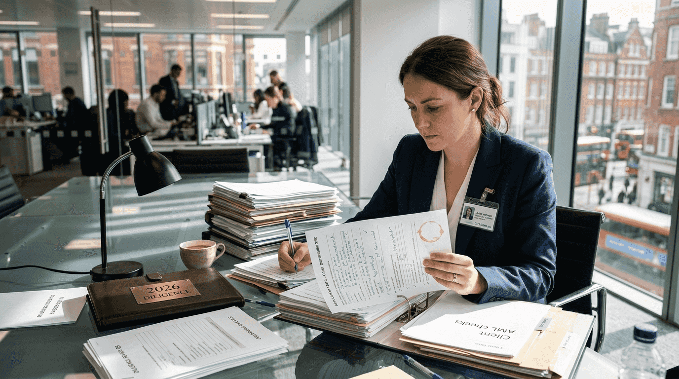 Compliance officer checking banking application paperwork