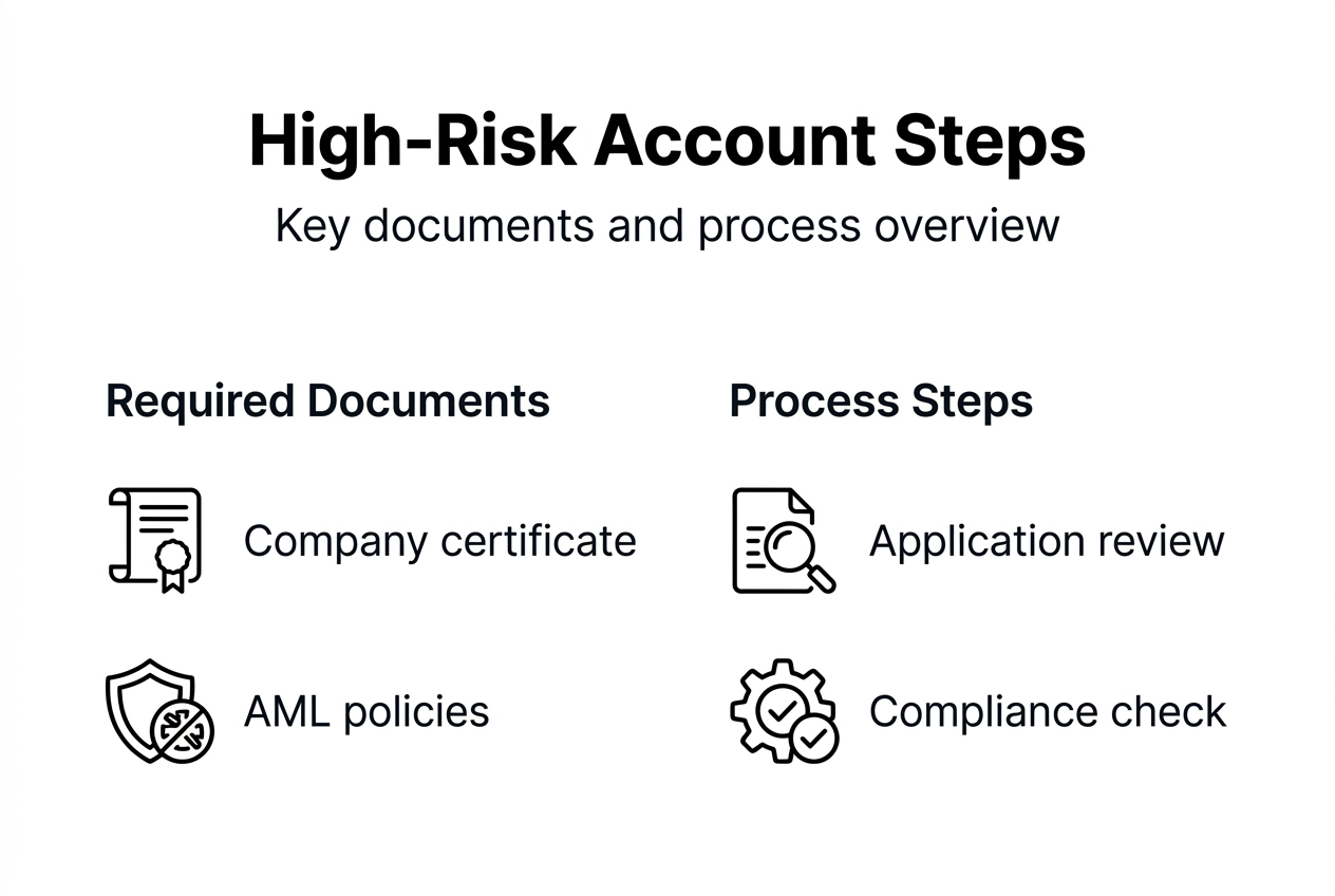 Infographic outlining steps and documents for high-risk bank account