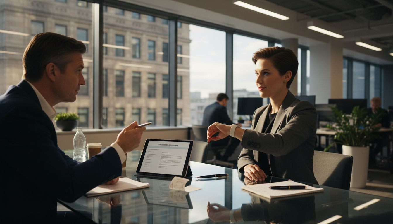 Bank and crypto executives meet at office table