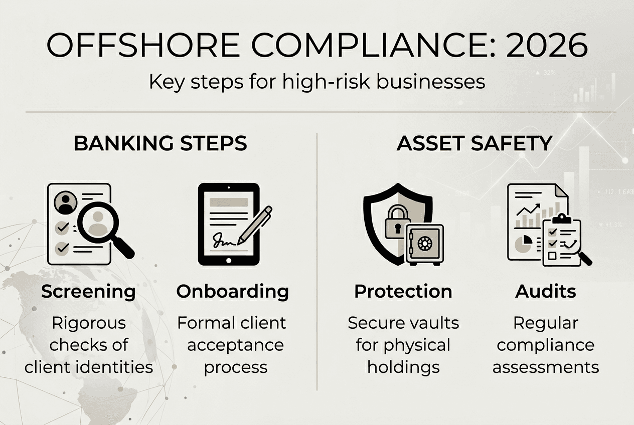 Infographic outlining offshore compliance and asset safety steps