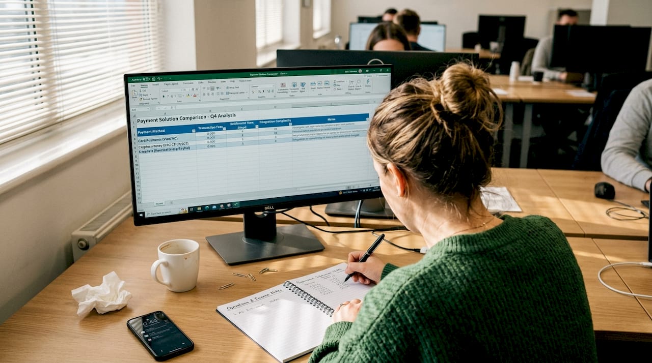 Manager reviewing payment solution comparison