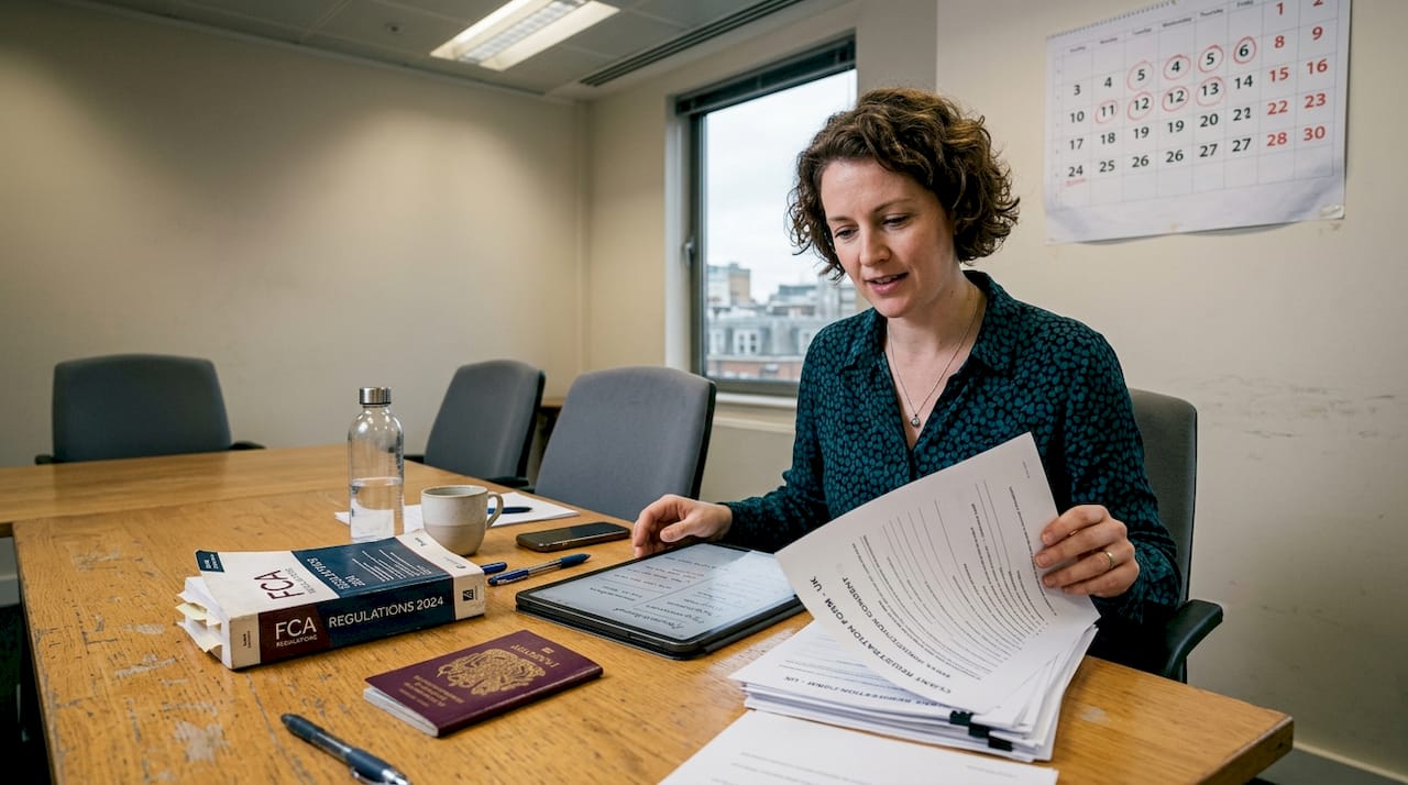 Compliance officer working on registration documents