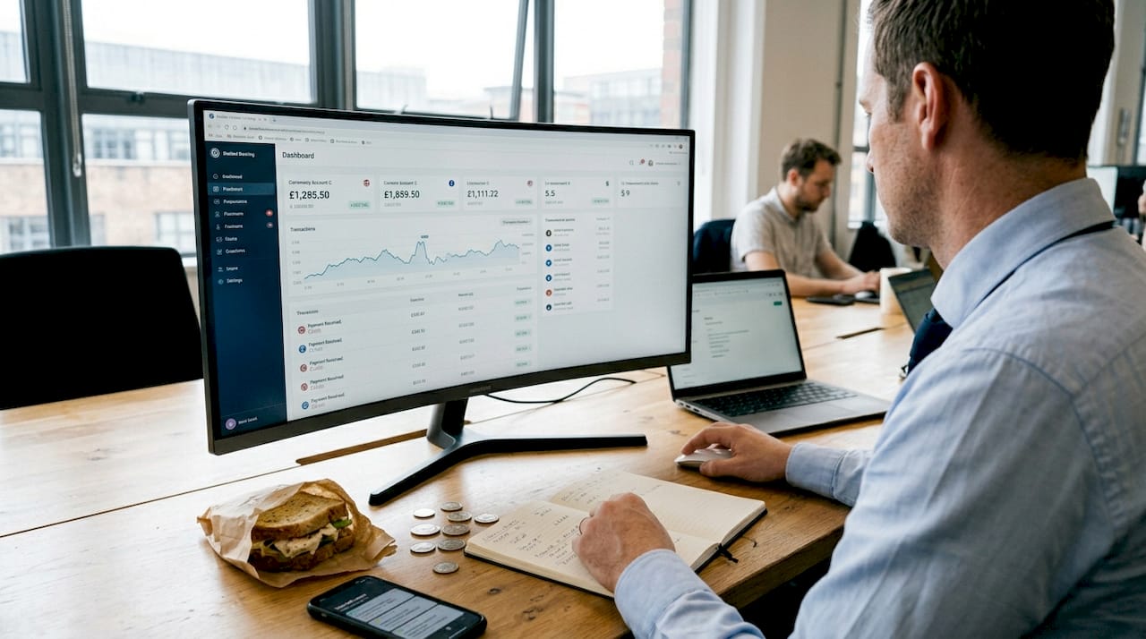 Man reviewing multi-currency business accounts