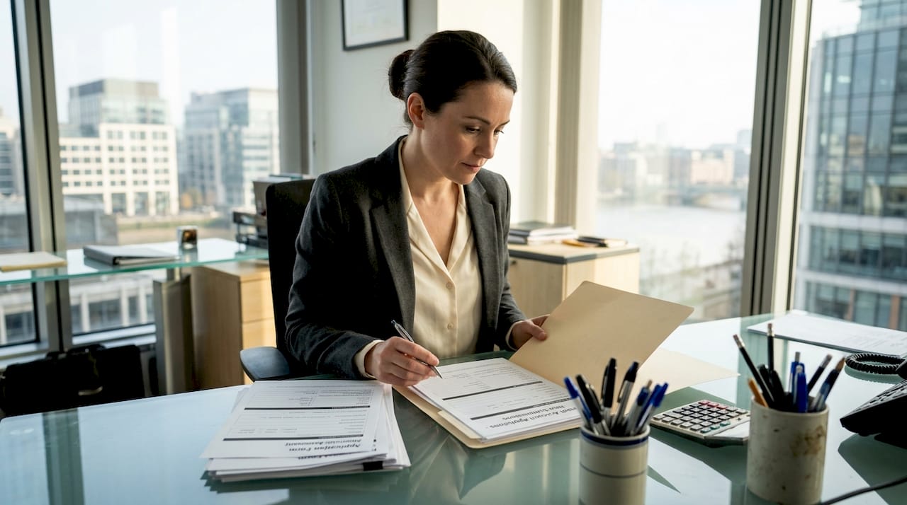 Bank officer reviewing merchant account applications