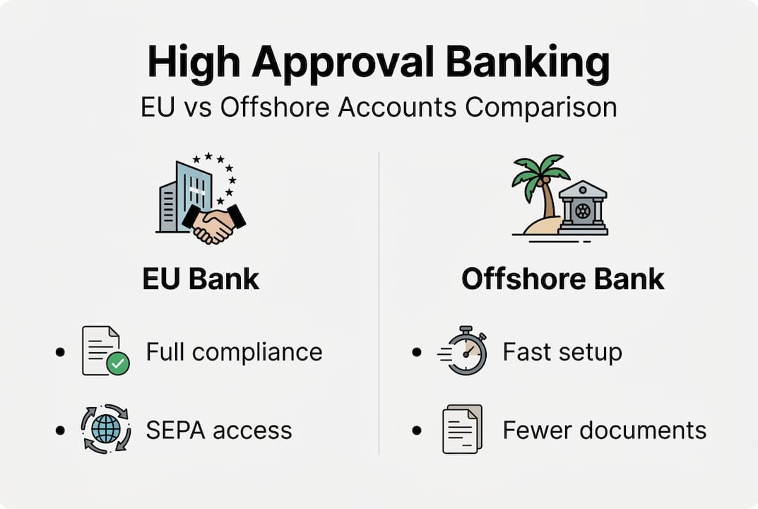 Infographic comparing EU and offshore banking