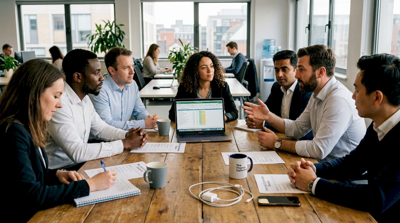 Finance team discussing compliance strategies