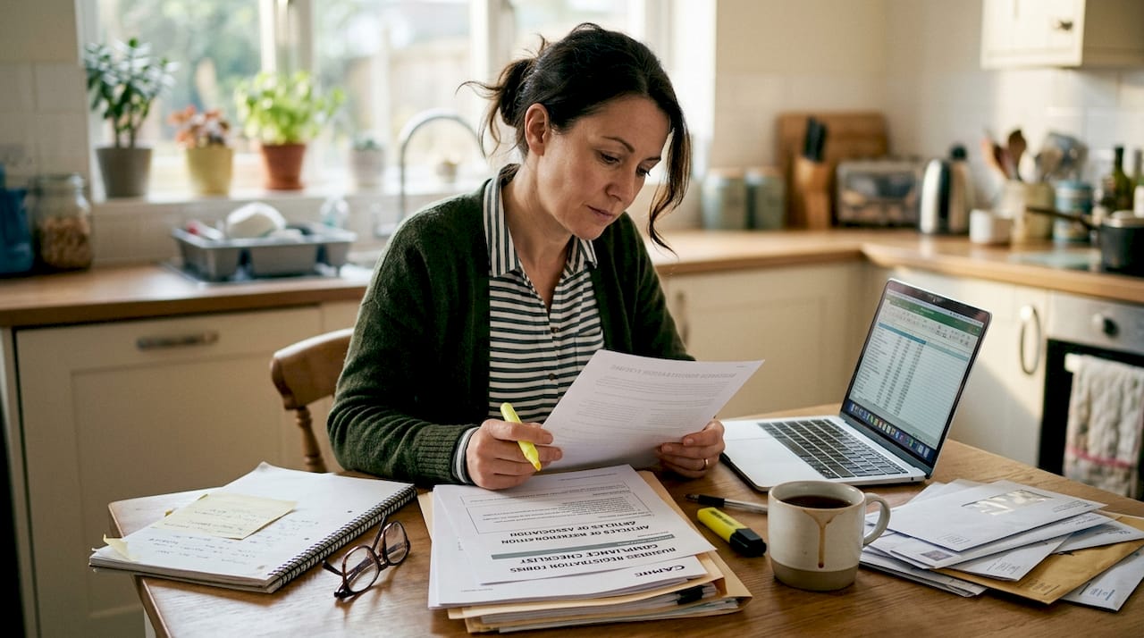 Woman prepares business compliance documents at home