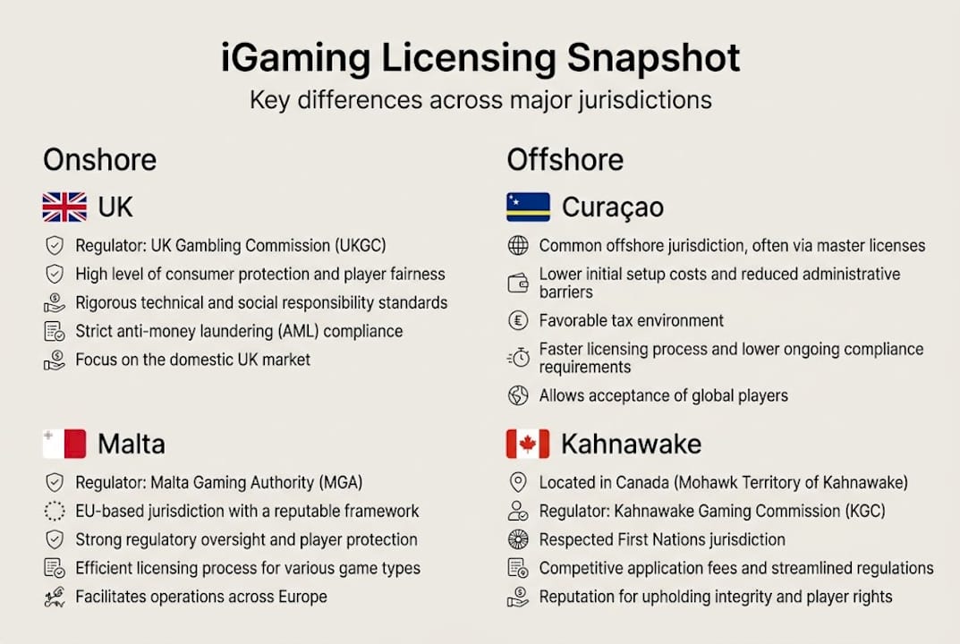 Infographic comparing iGaming licensing options