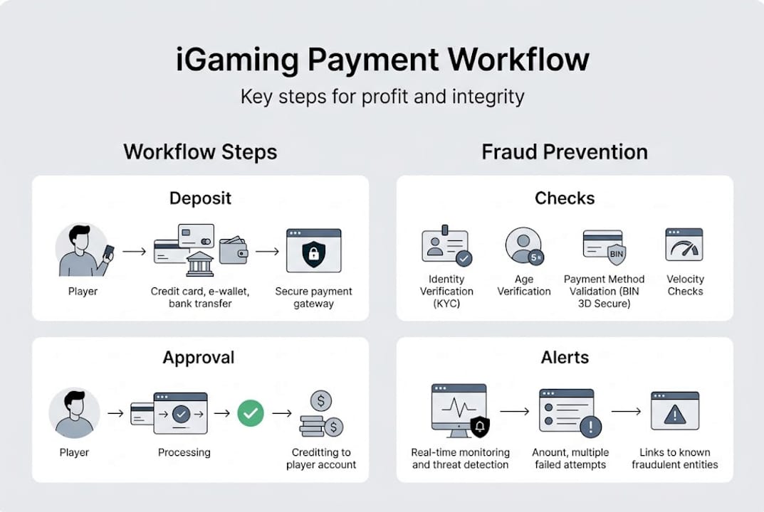 Infographic displaying igaming payment workflow steps