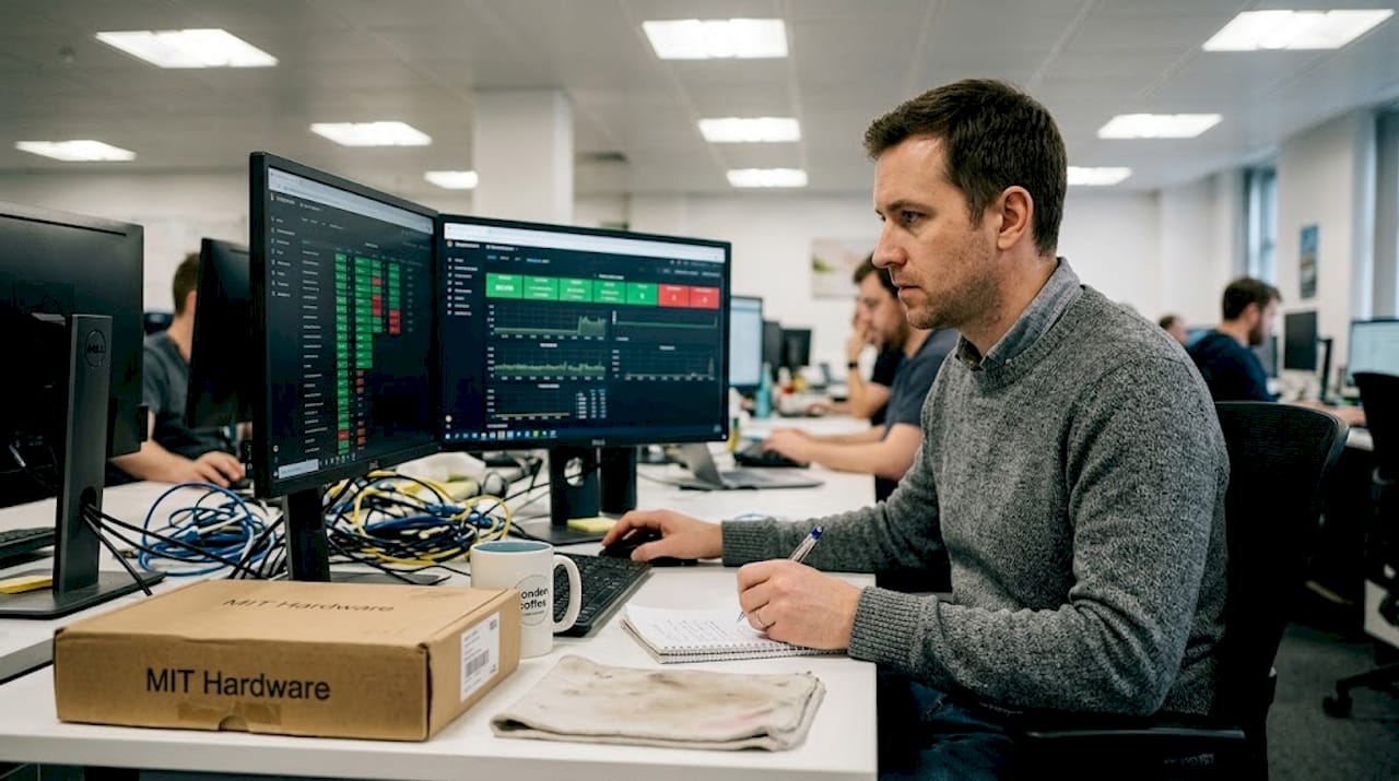 Engineer checking payment processing server status