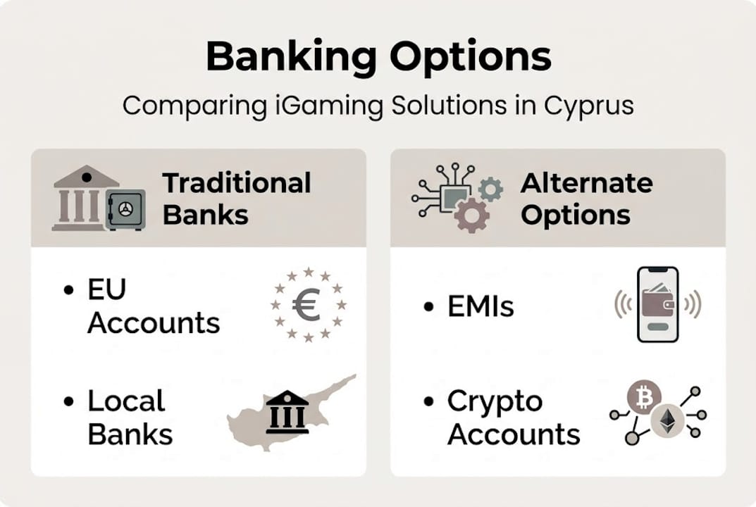 Infographic showing iGaming banking options in Cyprus