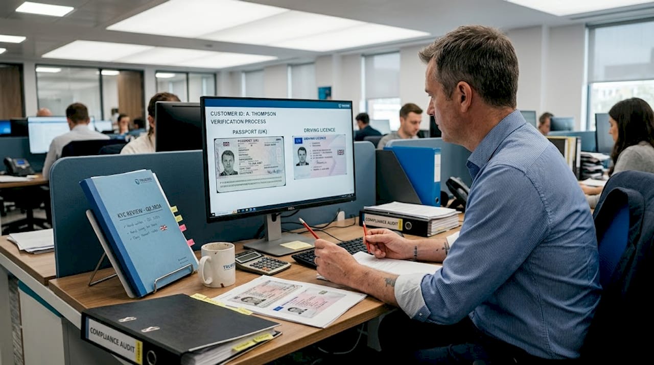 Bank officer checks compliance documents