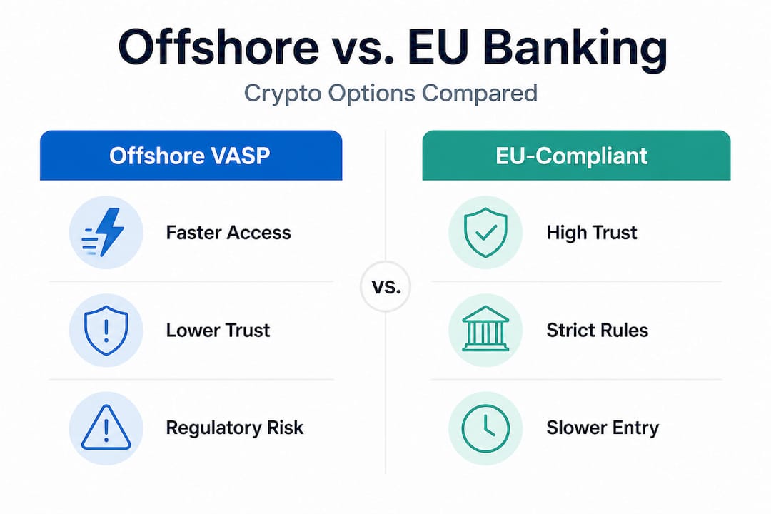 Infographic comparing offshore and EU crypto banking