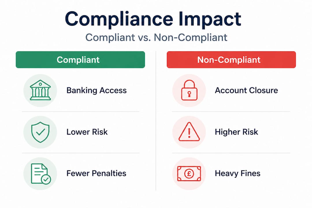 Comparison infographic: compliant vs non-compliant business outcomes