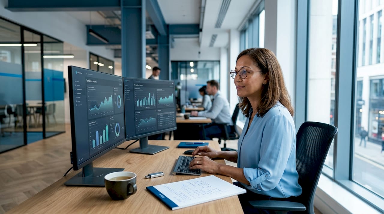 Analyst monitoring compliance in workspace