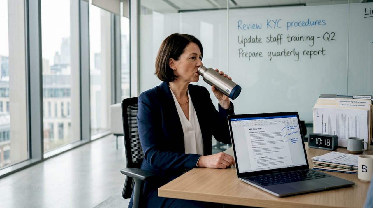 Compliance officer reviews AML procedures