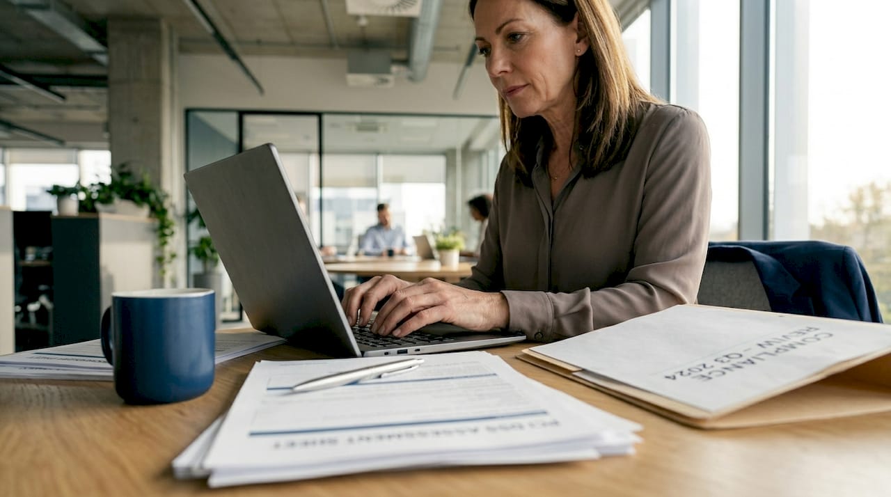 Manager working on payment compliance process