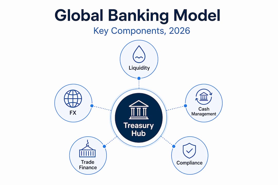 Hierarchy infographic global banking key components