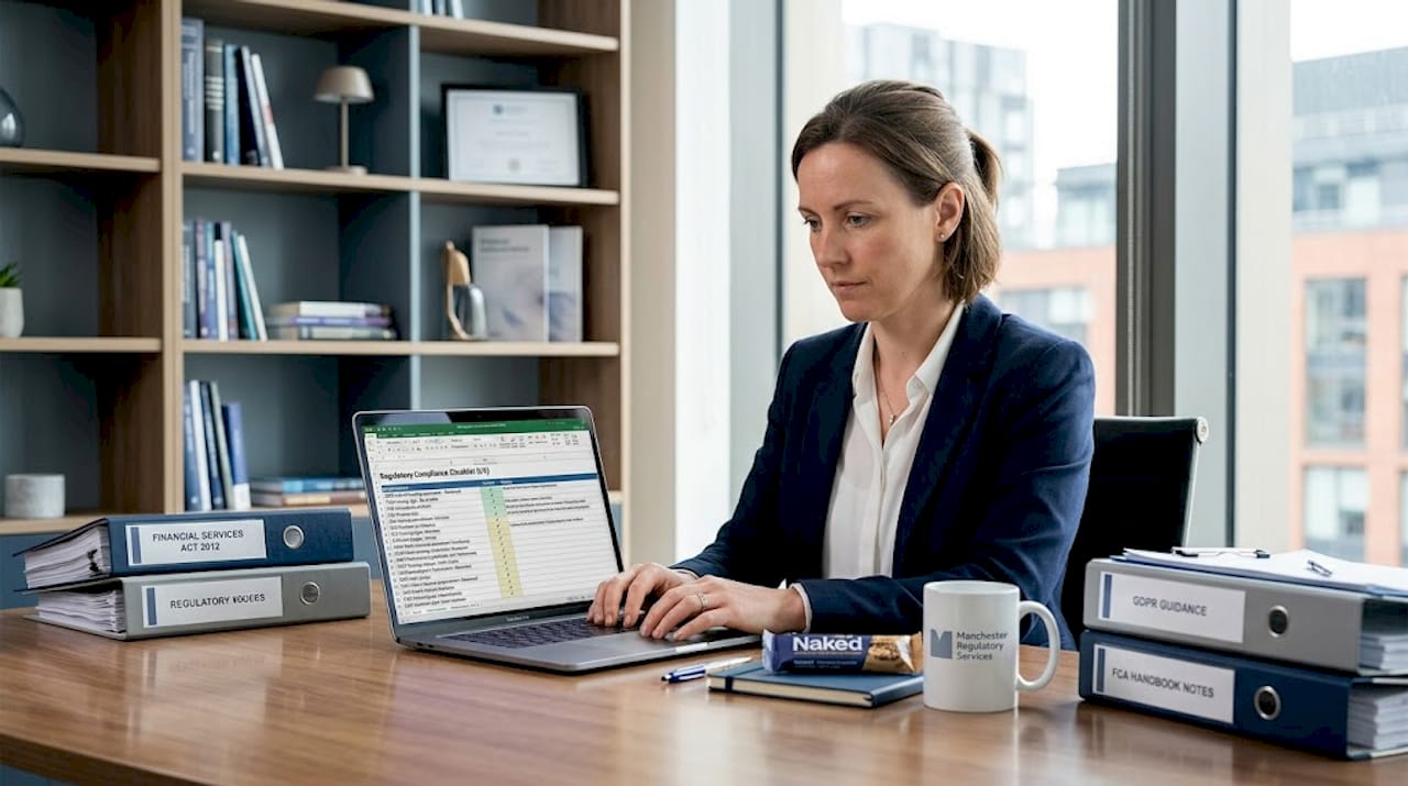 Compliance professional working on checklist at desk