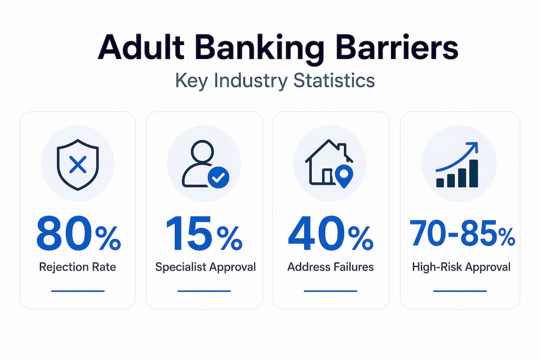 Infographic with statistics on adult banking rejection rates