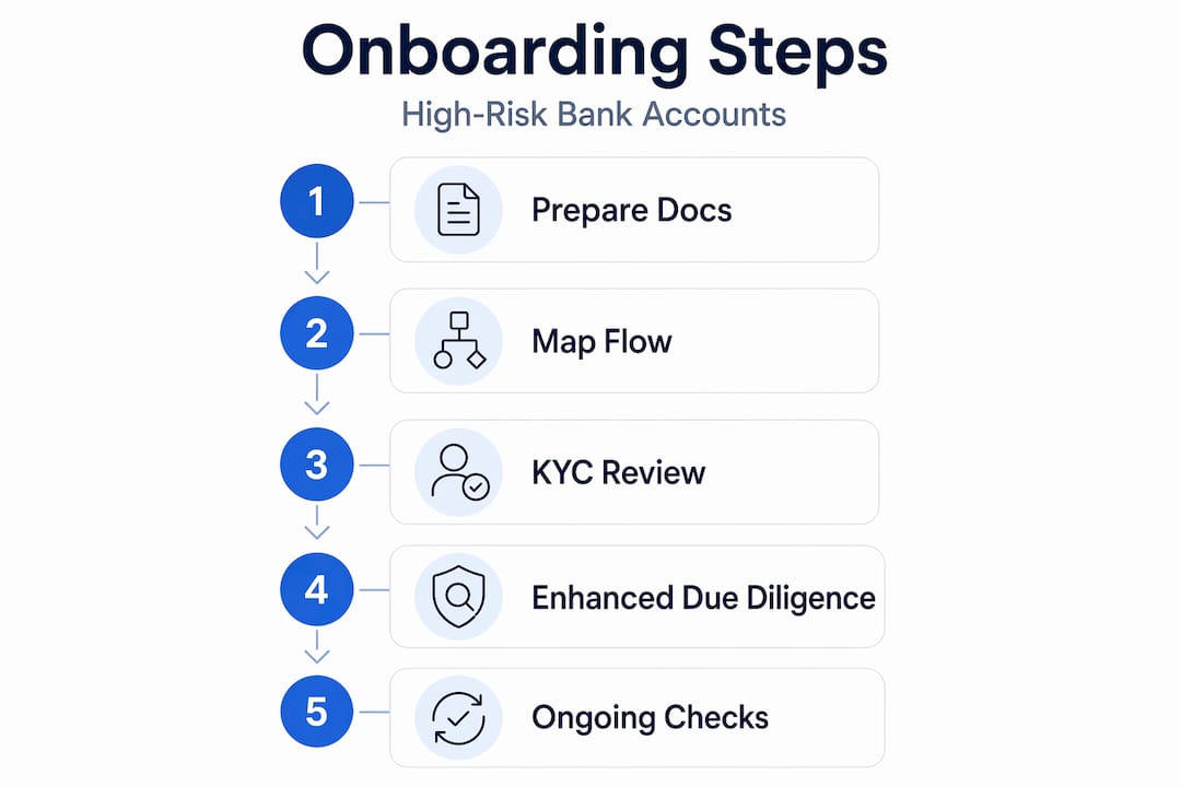 High risk bank onboarding step by step infographic